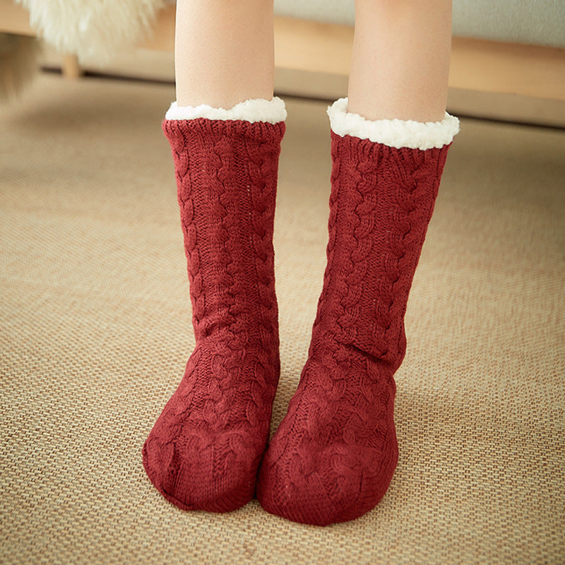 Casual Plus Velvet Mid-tube Ladies Snow Slippers Carpet Socks - Minihomy