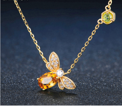 Natural citrine peridot micro-inlaid bee necklace - Minihomy