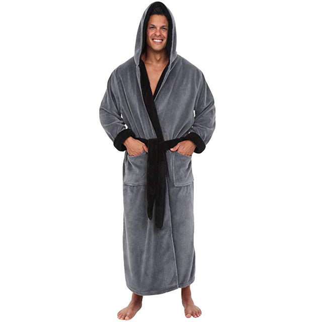 Men BathRobe Flannel Hooded Thick Casual Winter - Minihomy