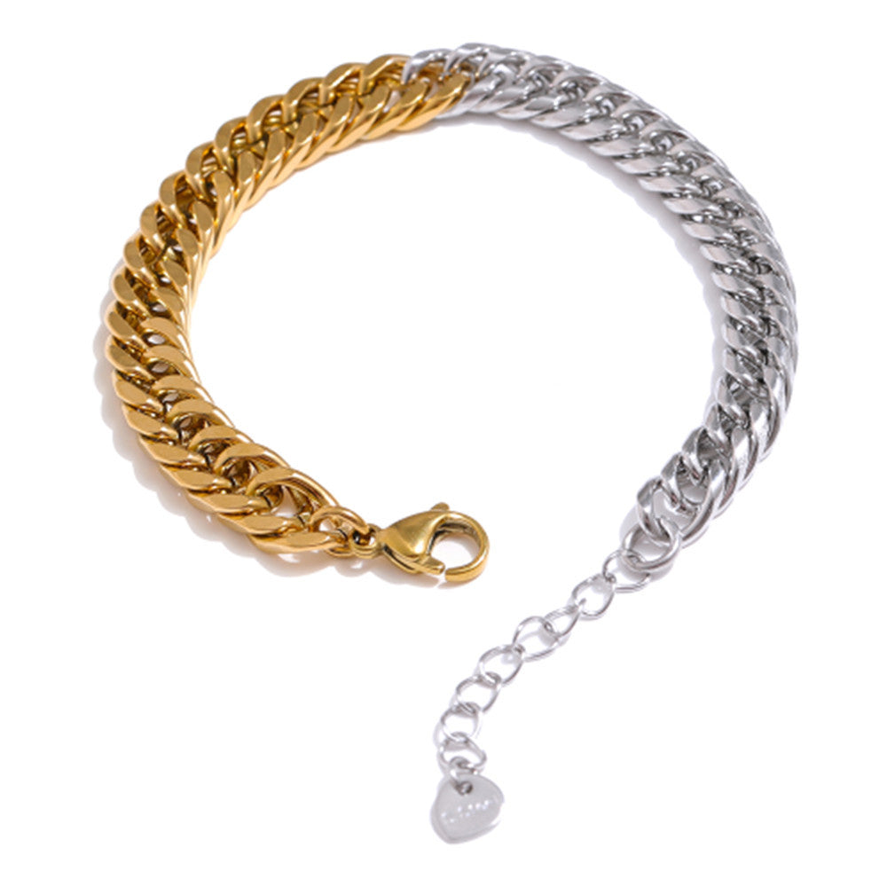 Two Tone Stitching Cuban Basic Chain Necklace Bracelet
