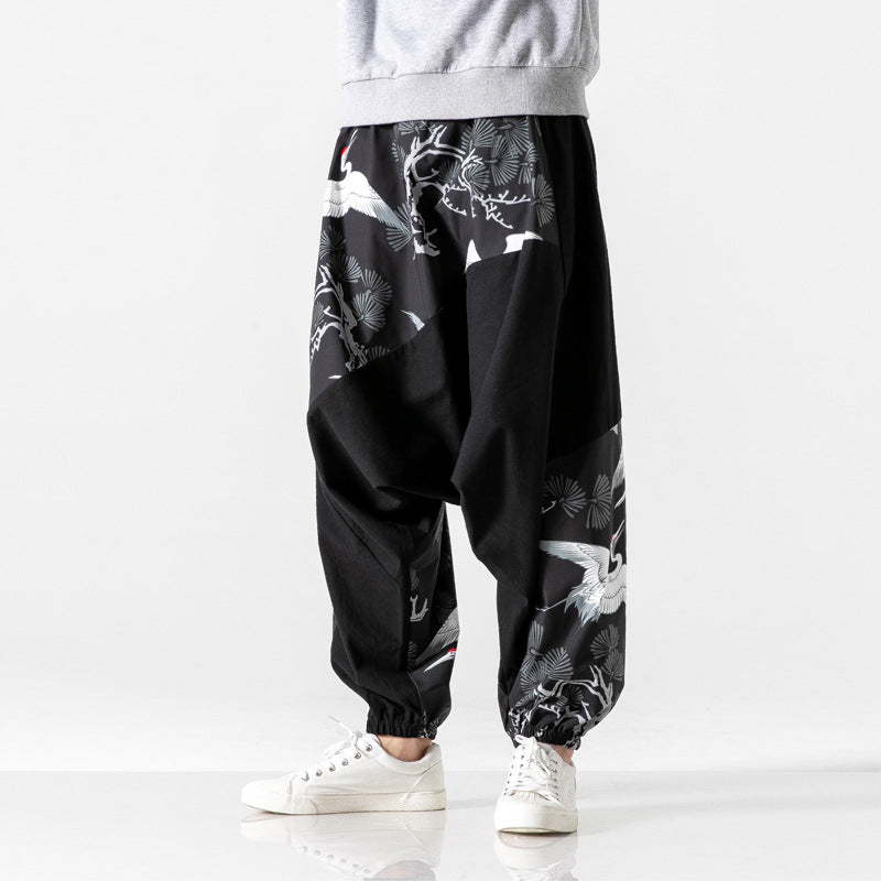 Chinese Style Baggy Traditional patchwork pants - Minihomy