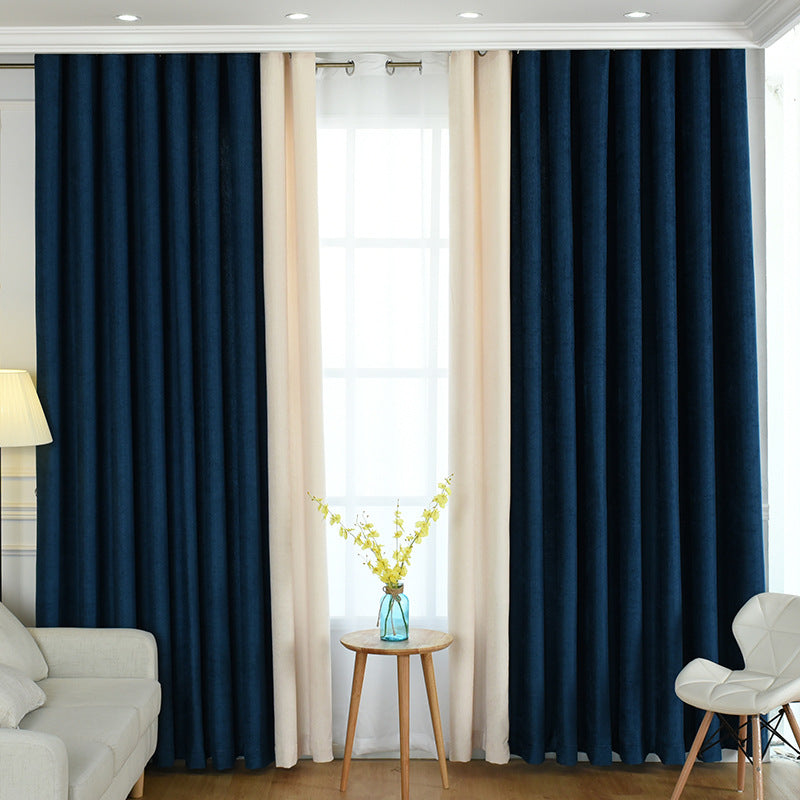 Stitching simple solid chenille curtain high shading curtain - Minihomy