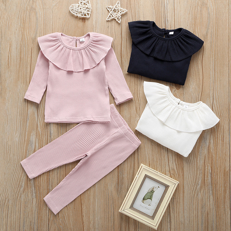 Baby Girls Solid Tracksuit Cotton Children Clothing Set - Minihomy