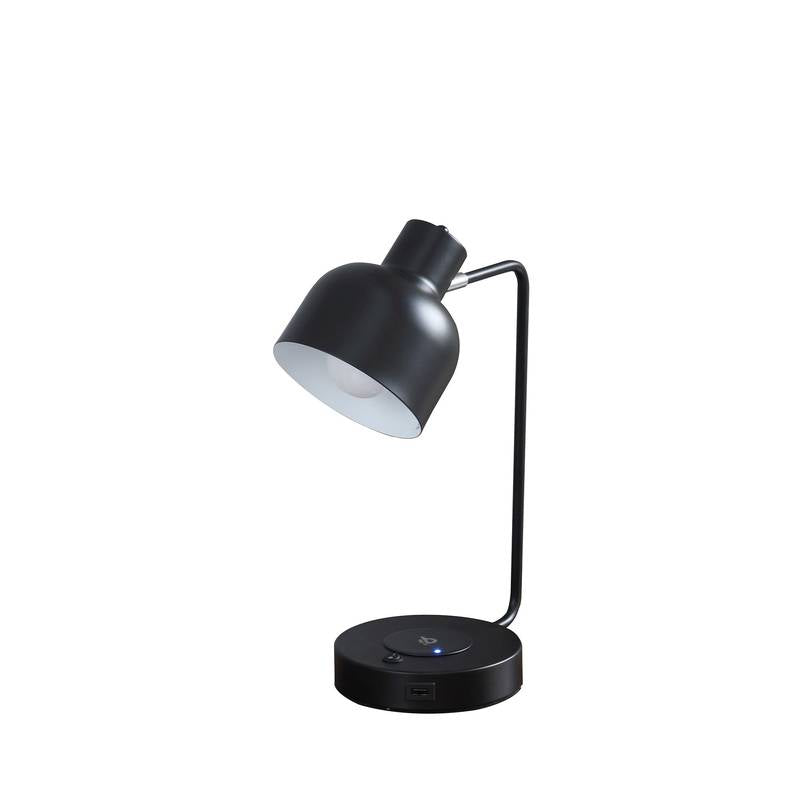 15" Black Metal Desk USB Table Lamp With Black Shade - Minihomy