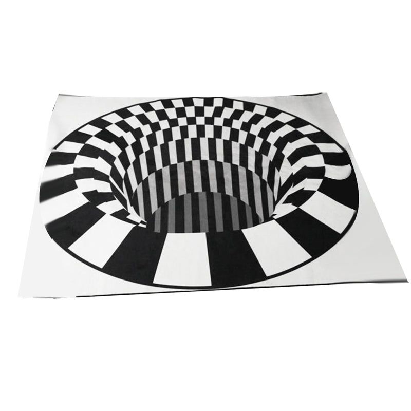 3D Vortex Carpet Black White Grid Bottomless Hole Illusion Anti-Slip Rug - Minihomy