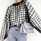 Houndstooth knit casual retro pullover sweater - Minihomy