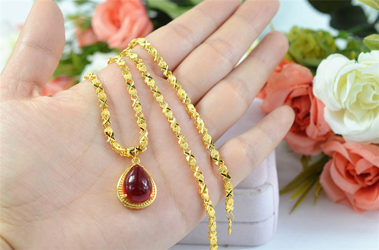 Ladies Ruby Drop Pendant Necklace