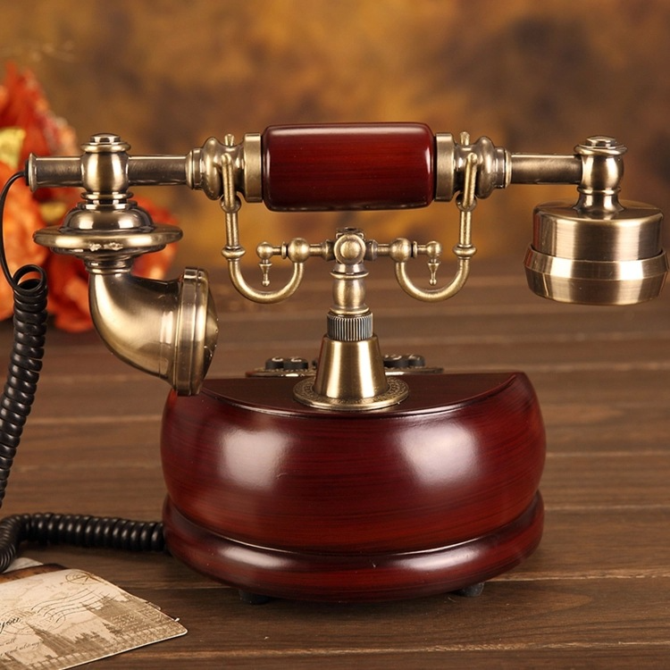 Vintage Style Caller ID Solid Wood European Style Antique Telephone