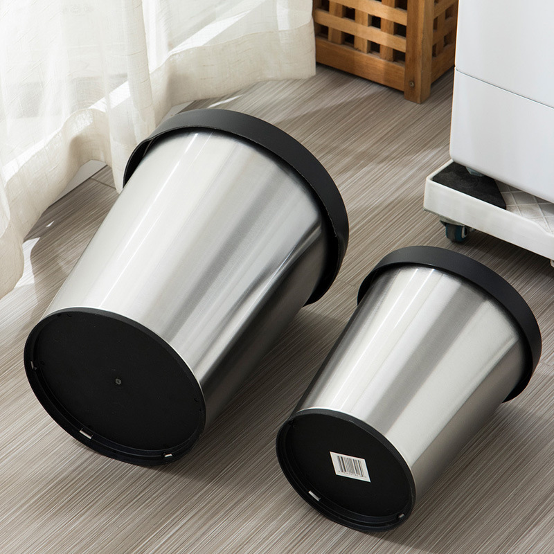 Cross Border Stainless Steel Circular Bag Type Garbage Bucket Office Hotel, A Set Of 2 Uncovered Garbage Cans - Minihomy