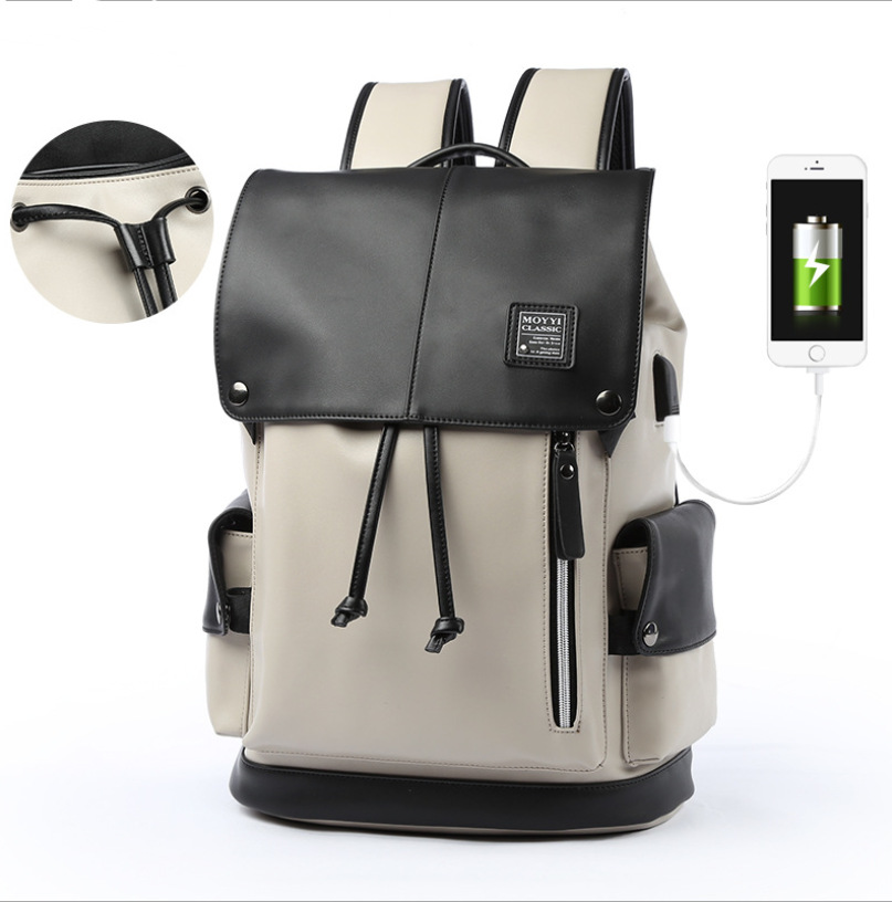 Casual Quality Bag Man Backpack PU Leather USB Recharging - Minihomy