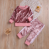 Breathable Clothes Set Cute Fashion O-Neck Long Sleeve Gold Velvet Sweatshirt Trousers Sets - Minihomy