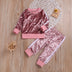 Breathable Clothes Set Cute Fashion O-Neck Long Sleeve Gold Velvet Sweatshirt Trousers Sets - Minihomy