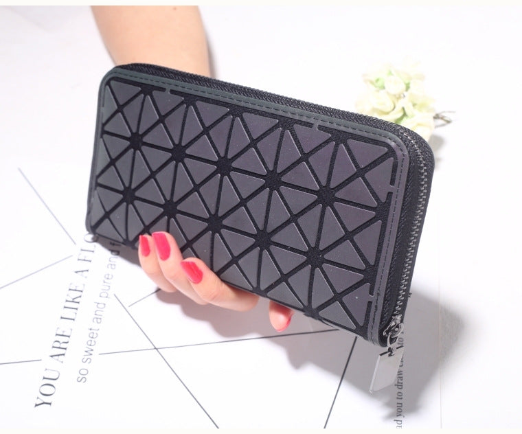 Geometry Three Folds Luminous Long Wallet Card Holder Carteira