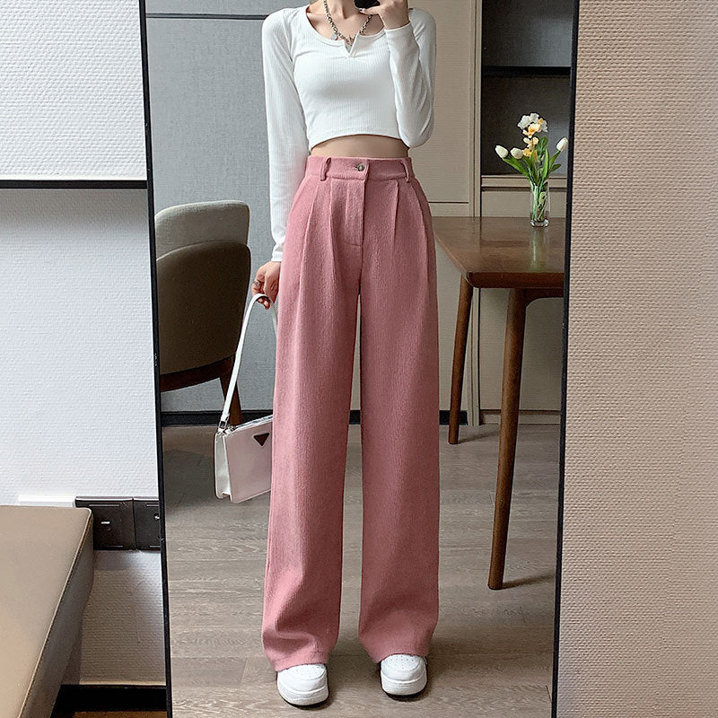 Corduroy Wide Leg Pants High Waist Loose Straight Drape Casual Retro