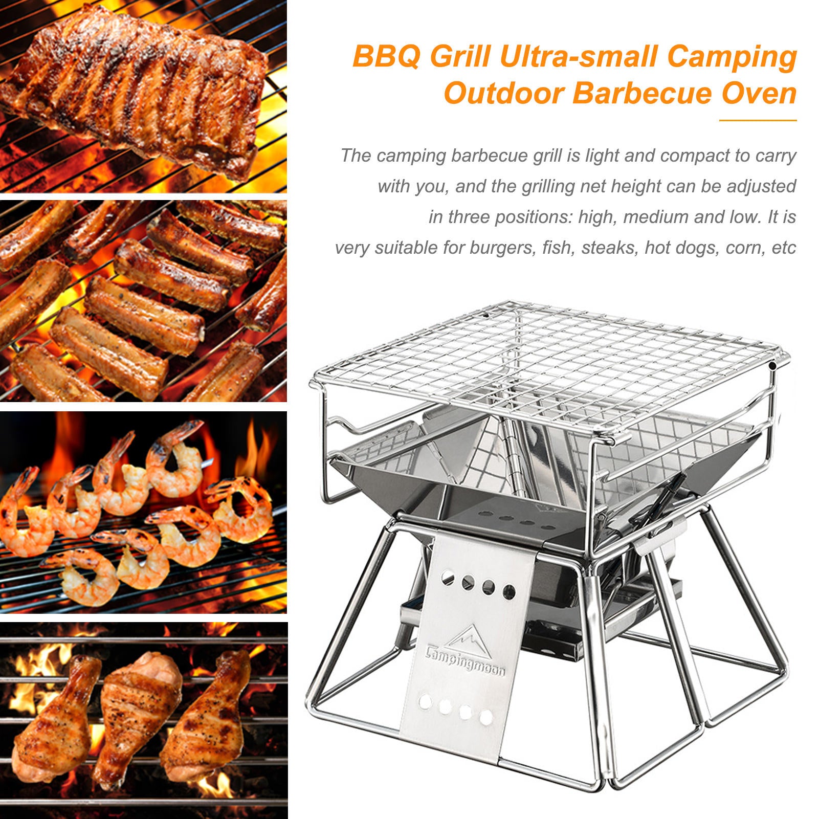 Portable Stainless Steel BBQ Grill Non-stick Surface Folding Barbecue Grill Outdoor Camping Picnic Tool - Minihomy