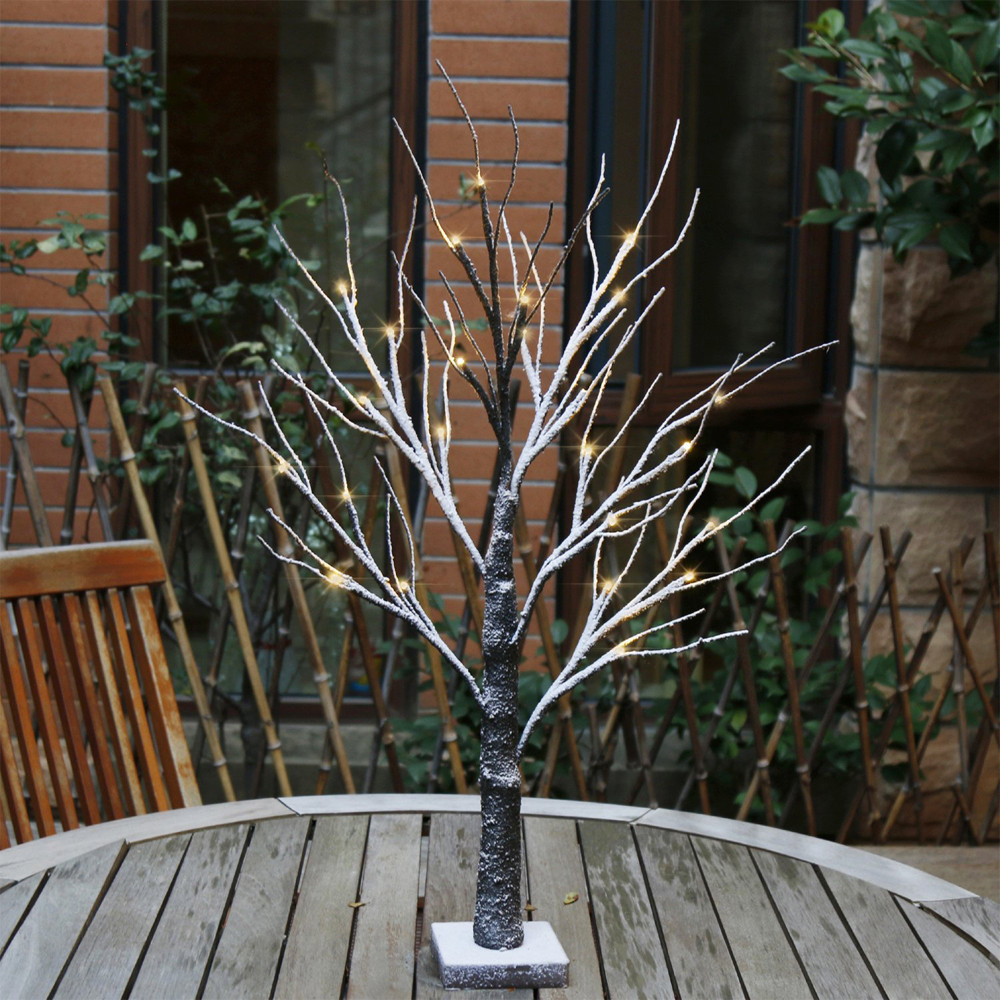 24LED Black Branch Imitation Snow Tree 3AA Battery Box Tree Lamp 45cm/17.71 Inch - Minihomy