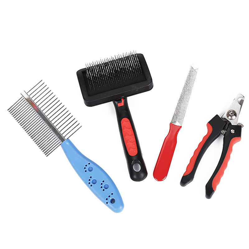 Pet Products Cat And Dog Comb Nail Clippers 4-piece Set - Minihomy