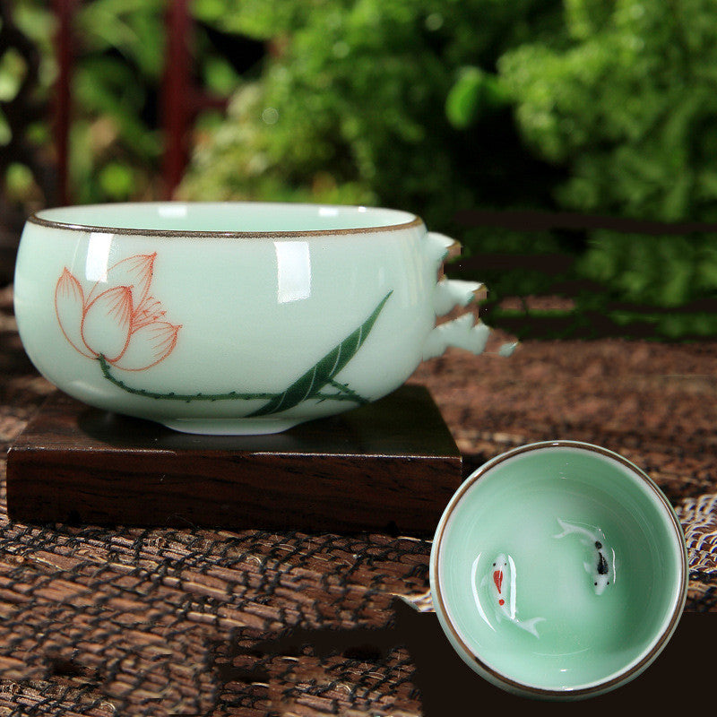 Celadon Hand-painted Ceramic Teacup Kung Fu Tea Set Carp Creative - Minihomy