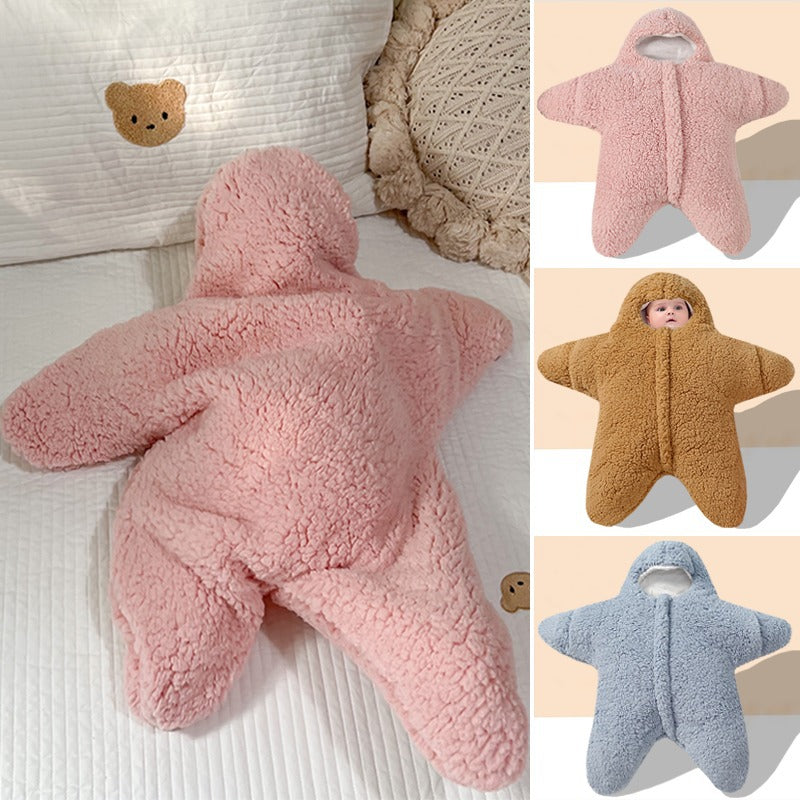 Newborn Baby Starfish Sleeping Bag - Lamb Velvet, Thick Cotton, Perfect for Winter Outings - Male and Female Babies - Minihomy