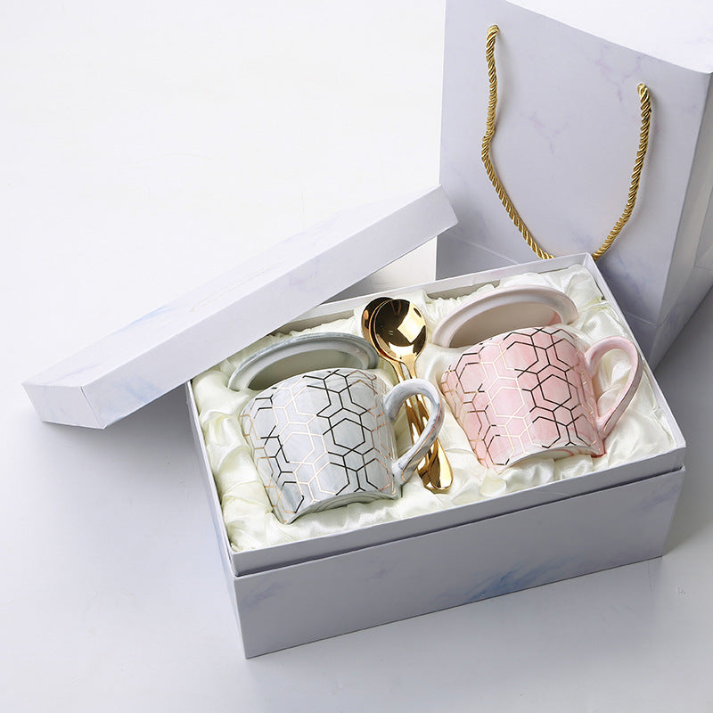 European Style Marbled Gold Rim Mug Gift Box Set - Minihomy