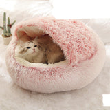 Pet Bed Round Plush Warm Bed House Soft Long Plush Bed  2 In 1 Bed - Minihomy