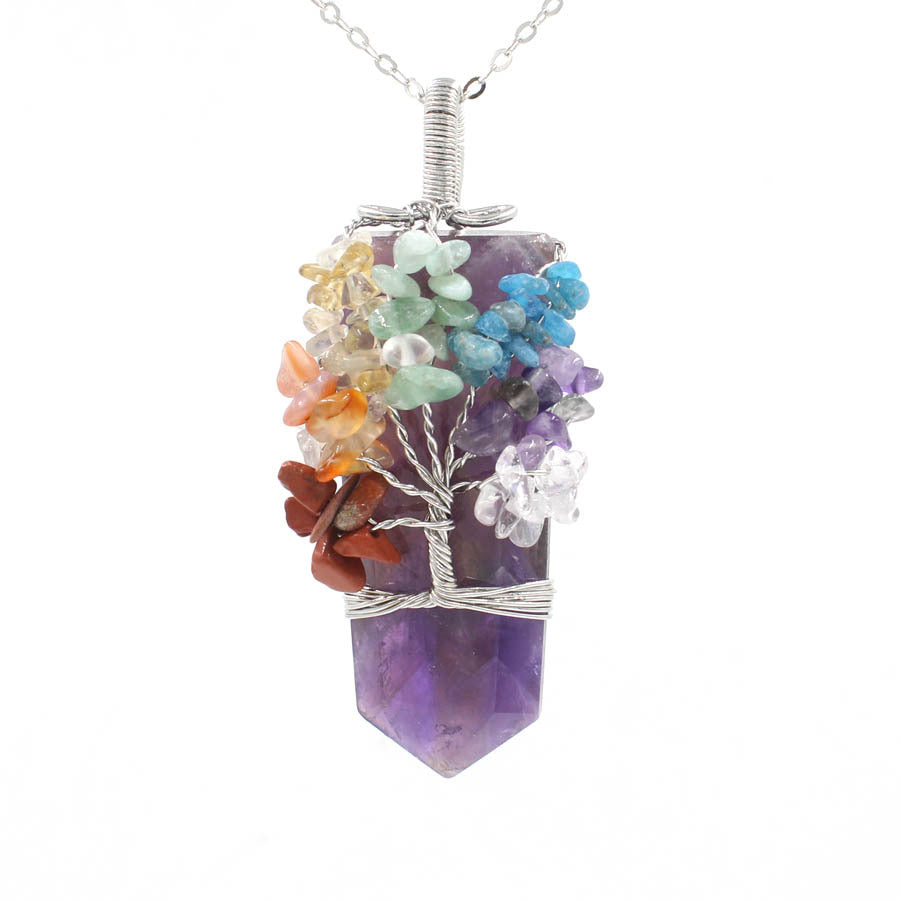 Crystal Column Tree Of Life Winding Pendant Necklace - Minihomy