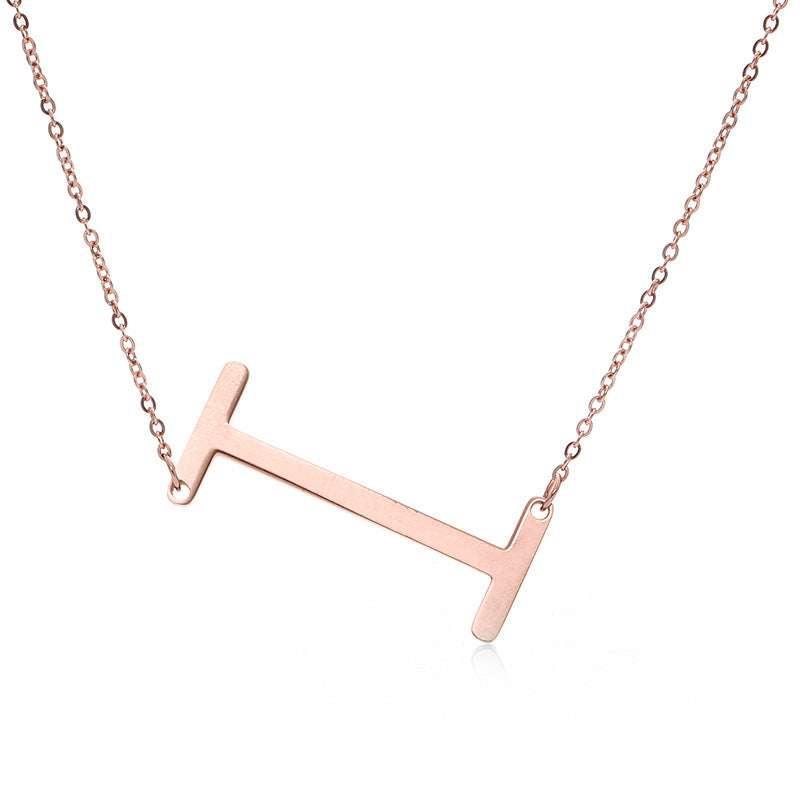 Fabulous Rose Gold Plated Stainless Steel Initial Letter Pendant Necklace - Minihomy