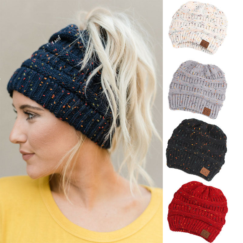 Knitted Ponytail Wool Hat for women