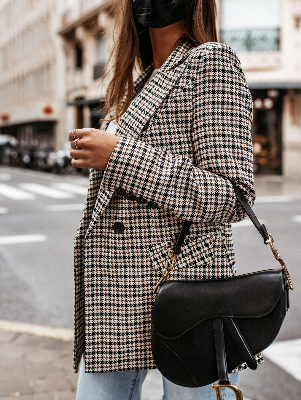 Women's Winter Plaid Long Suit Jacket - Stylish Comfort for the Season