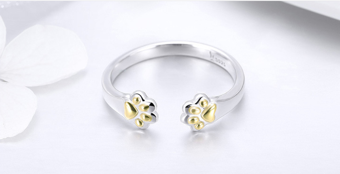 925 Sterling Silver Animal Footprints Open Size Adjustable Finger Rings for Women - Minihomy