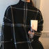 Core-spun high neck plaid sweater sweater top women - Minihomy