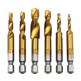 6pcs/set 1/4\' Hex HSS High Speed Steel Thread Spiral Screw M3 M4 M5 M6 M8 M10 Metric Composite Tap Drill Bit Tap