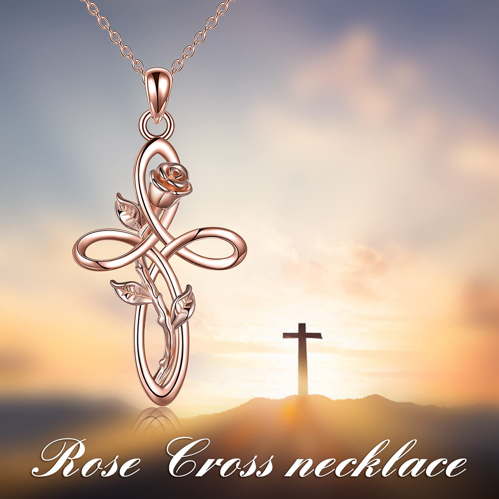 Cross Necklace with Sunflower Rose Flower Sterling Silver Infinity Love Celtic Knot Pendant Necklace for Women - Minihomy