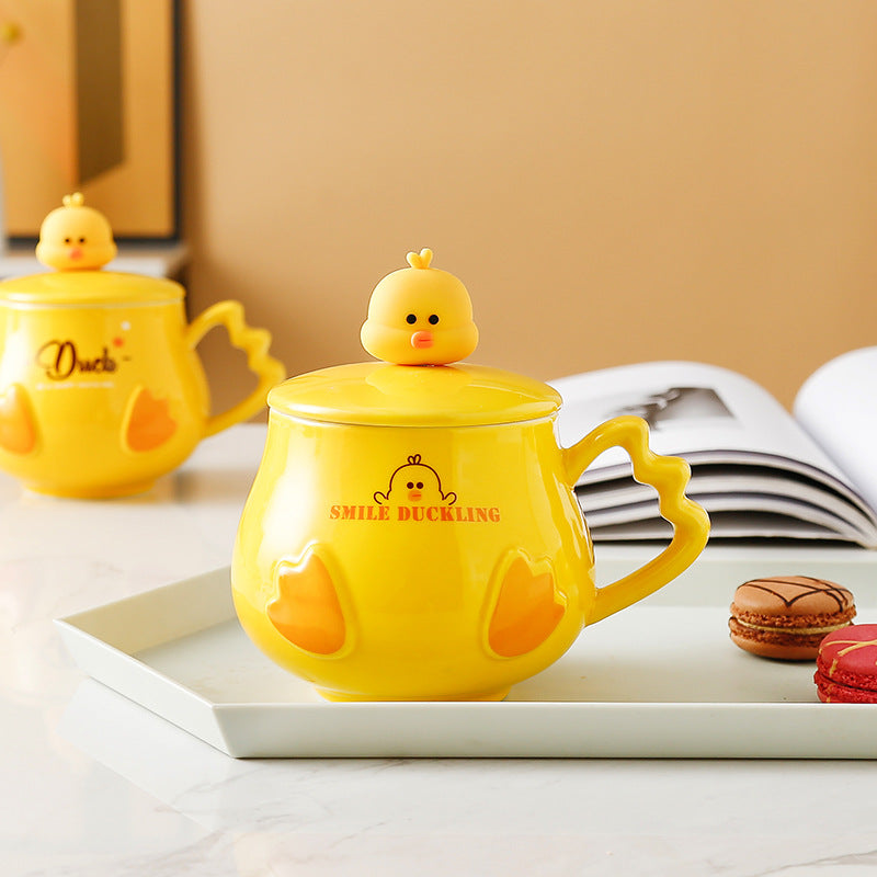 Creative Cute Ceramic Mug With Lid And Spoon