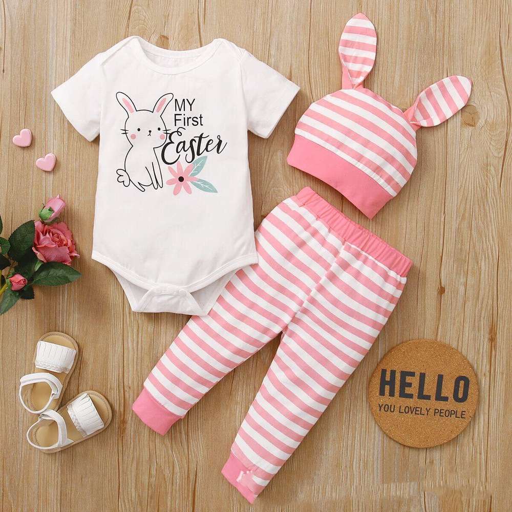 Easter Print Rabbit Romper Three Piece - 2 Colors - Minihomy