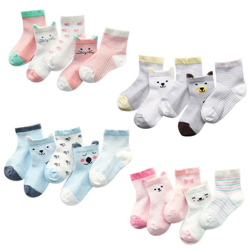 Children's Socks Pack of 5 Colors Breathable Summer Cotton Socks for Boys and Girls - Minihomy