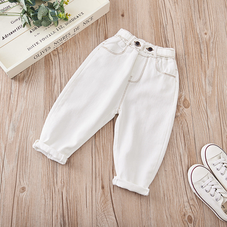 Solid Color High Waist Denim Pants for Kids