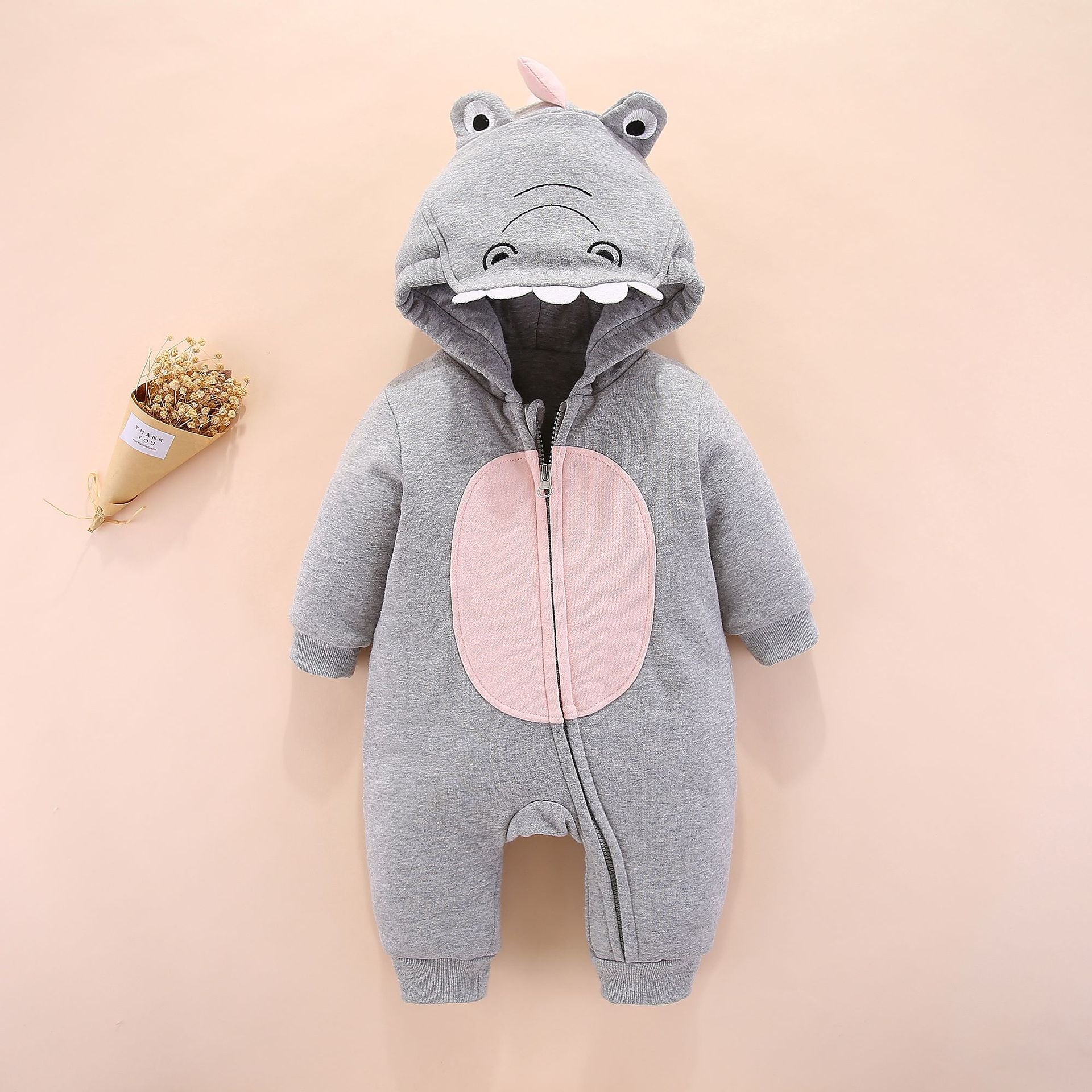 Spring Autumn Newborn Baby Boys Rabbit Cartoon Hooded Rompers