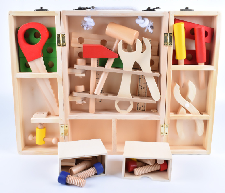 Wooden simulation repair kit for children's portable toolbox