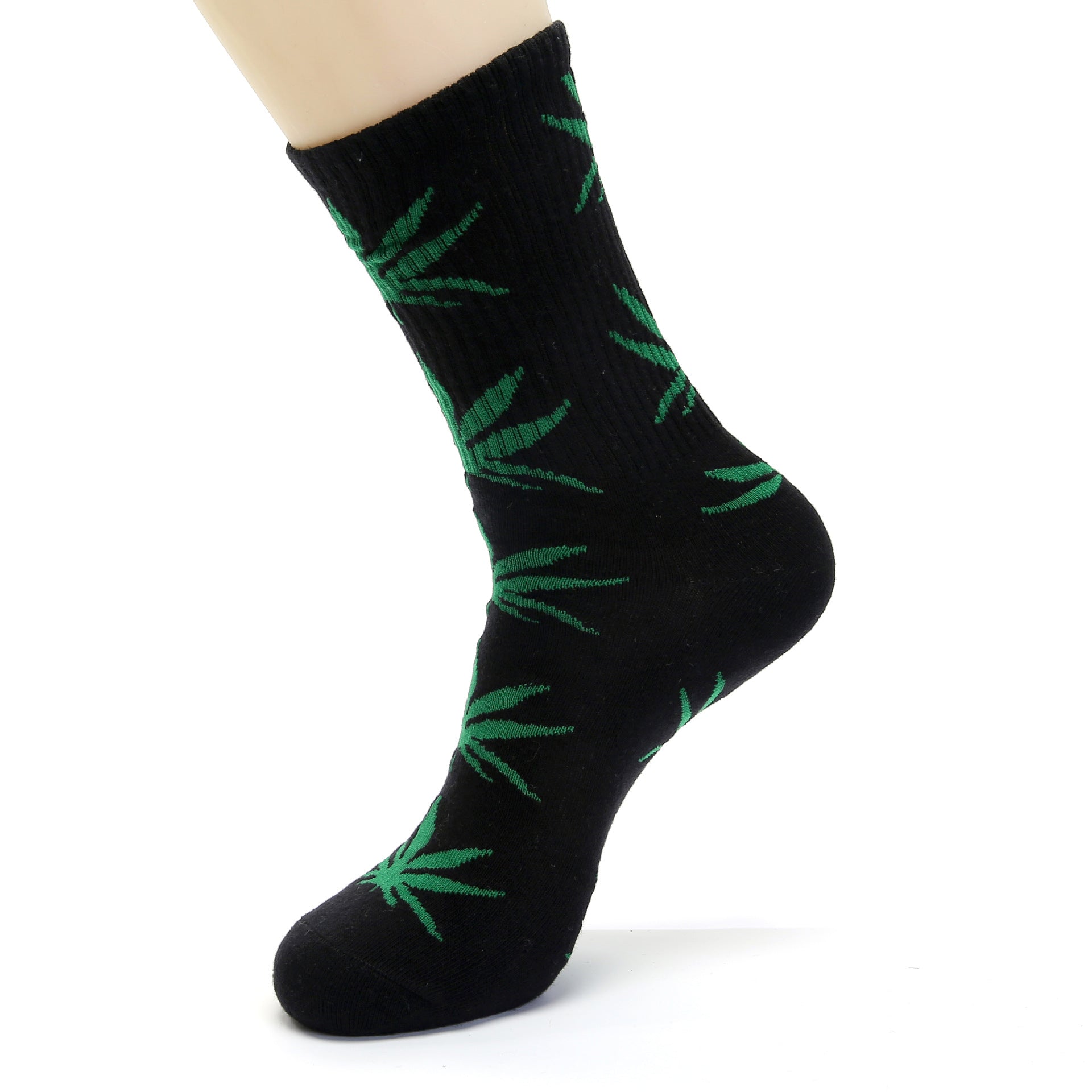 Threaded Tube Maple Leaf Printed Cotton Socks