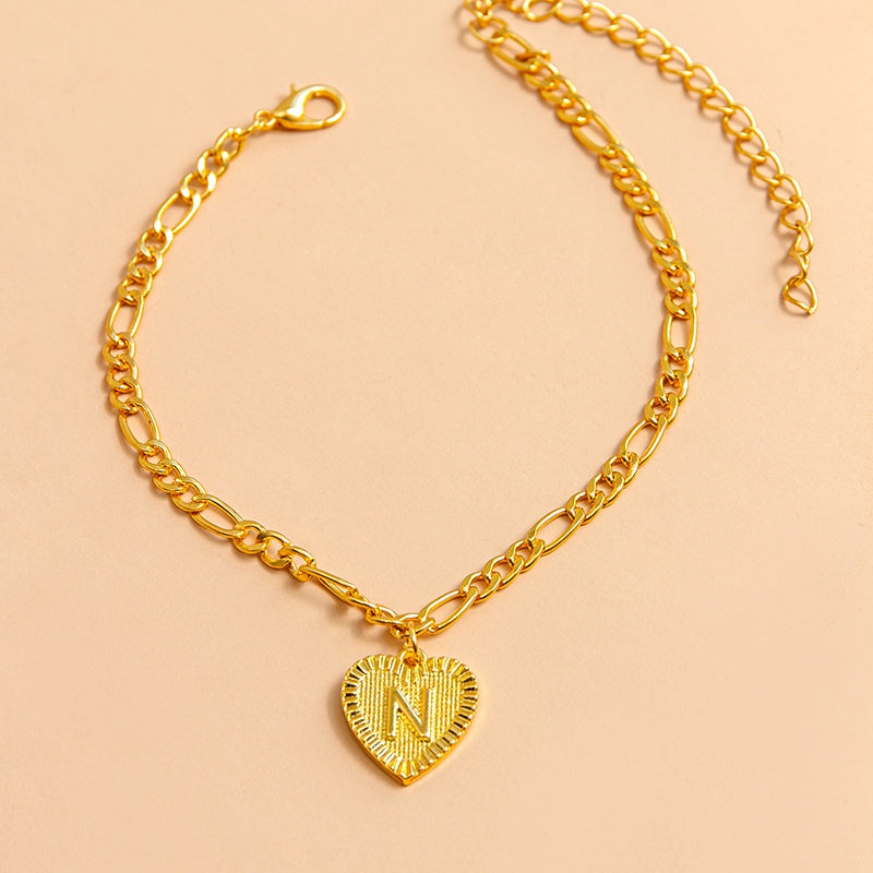 Initial Letter Anklet Gold Color Heart Pendant Foot Bracelets Women - Minihomy