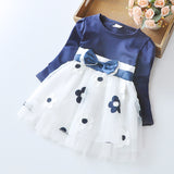 Flower bow long sleeve dress - Minihomy