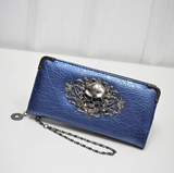 Clutch Coin Purse Women PU Leather Wallet Skull Flower Design Lady Purses