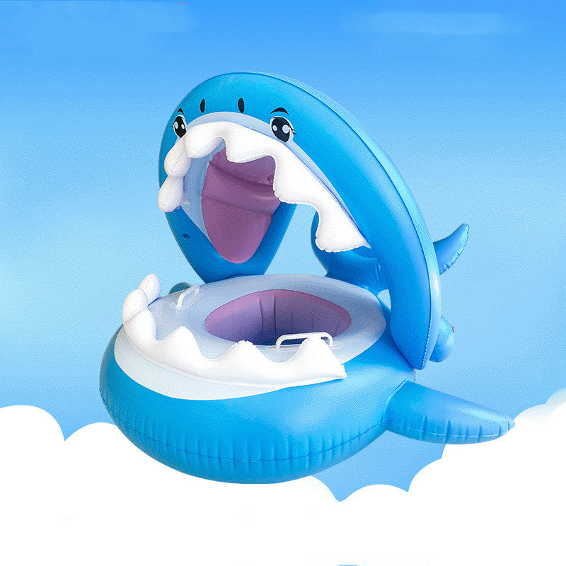 Inflatable Swimming Ring For Kids With Awning Shark Seat Ring Baby Float For Swimming Pool Toys Seat Removable Water Ring - Minihomy