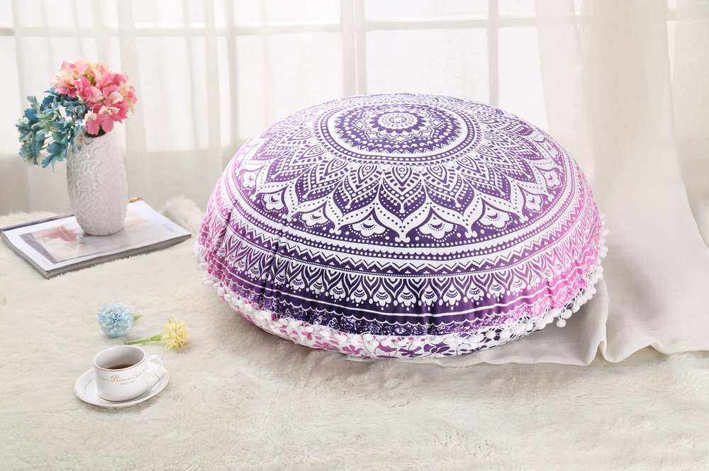 Colorful Mandala Floor Pillows Ottoman Round Bohemian Meditation Cushion Pillow Pouf - Minihomy