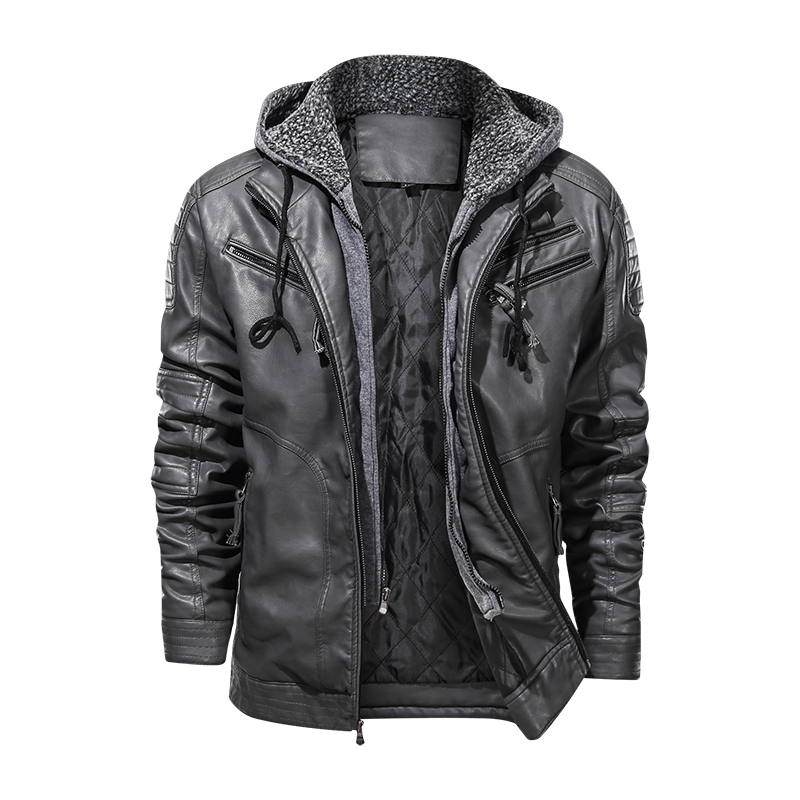 Biker Hooded Men Faux Leather Jackets - Minihomy