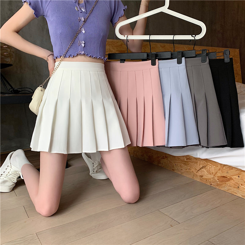 Plaid Pleated Skirt Female High Waist Slim Short - Minihomy