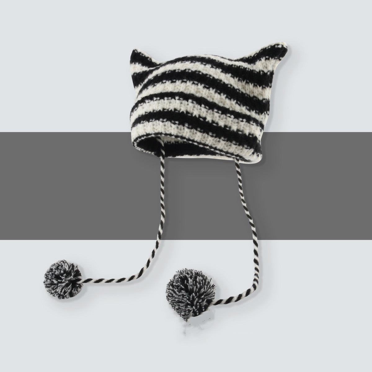 Ins Little Devil Striped Knitted Wool Hat Women