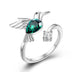 Emerald Green May Birthstone Crystal Ring for Mom Birthday, Sterling Silver Hummingbird Womens Ring Jewelry Gifts