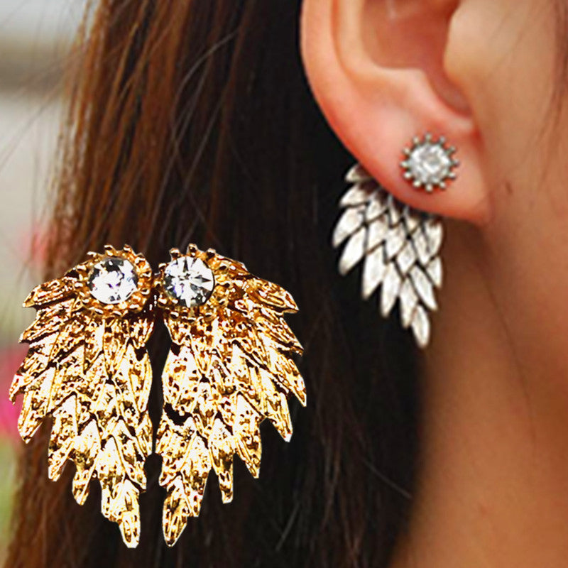 Angel Wings Women Earrings Inlaid Crystal Ear Jewelry Earring Party Gothic Feather Earrings Fashion Bijoux Gold Color - Minihomy